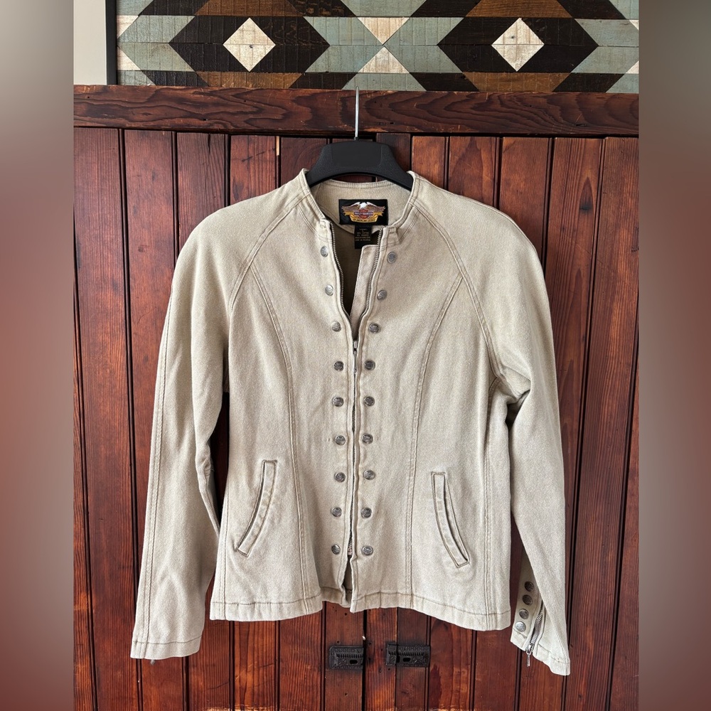 Vintage Harley-Davidson Edgy Motorcycle Jacket, Rare, Tan, Cotton, Bike Week, L